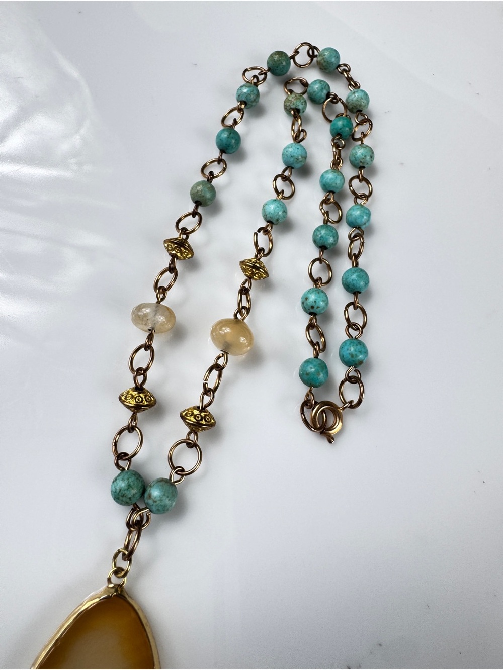 Handcrafted Turquoise Bead and Golden Agate Pendant Necklace - Picture 3 of 6
